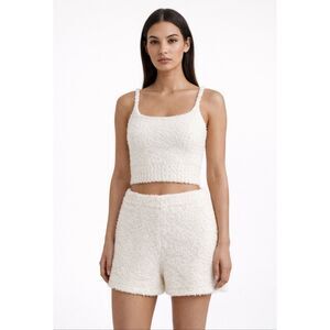 SKIMS Cozy Knit Lounge Set | Two-Piece Tank & Shorts | Cream | S/M